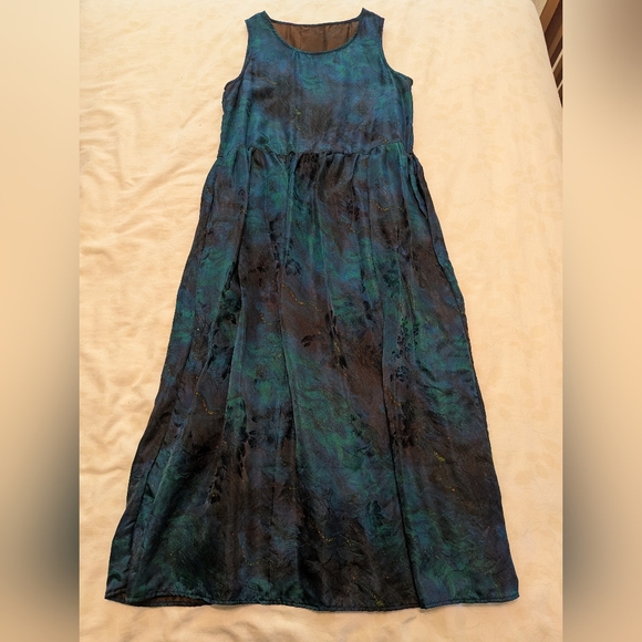NWOT 100% Silk Sleeveless mysterious blue abstract print dress Size M - Picture 10 of 16